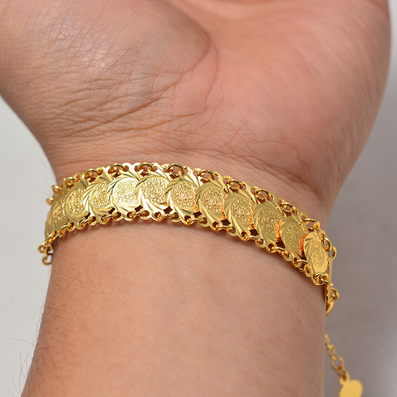 Charm Bracelets Gold Color Coins Bangles For Women Men Money Coin Bracelet Islamic Muslim Arab Middle Eastern Jewelry African Gifts 230802