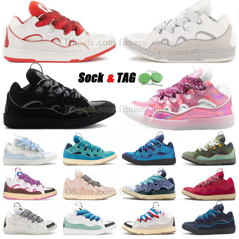 Lavins Shoes Mens Womens Luxury Laceup Genuine Leather Lavine Lavina Curbs Sneakers Designer Sparkly Black And White Pink Purple Light Blue Grey Platform Trainers