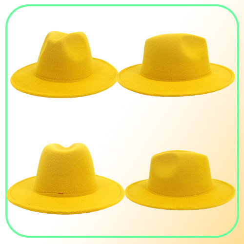 Fashion Yellow Blue Patchwork Wool Felt Fedora Hats for Men Women 2 Tone Hat Different Color Dress Hat Panama Jazz Trilby Cap