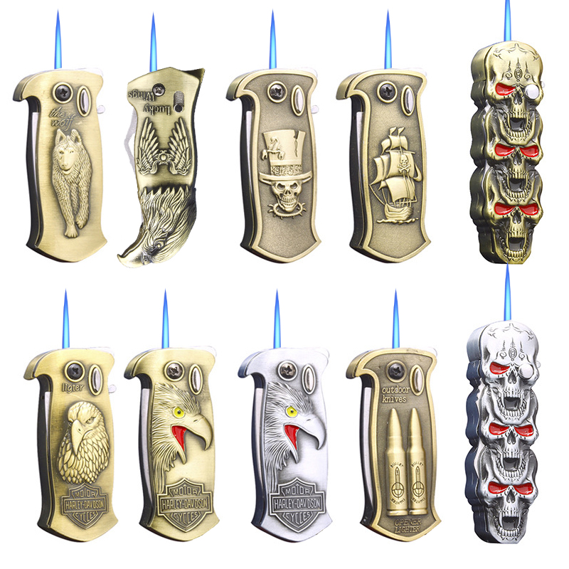 Torch Turbine Knife Lighters Multi Function with Folding Knives and Bottle Opener 3 in 1 Lighter Portable Butane Windproof Outdoor Smoking Accessories