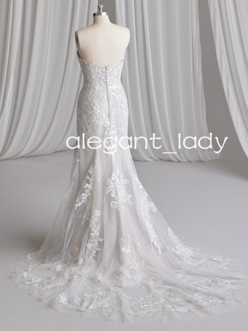 Sexy Sequined Wedding Dress with Detachable Long Sleeves Beaded Overlay Skirt Sweetheart Lace Applique Mermaid Bridal Gowns