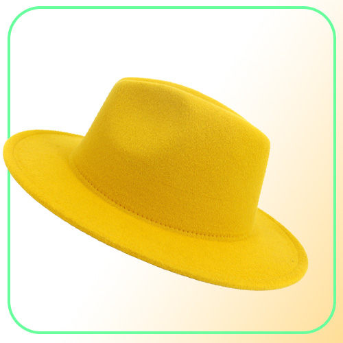 Fashion Yellow Blue Patchwork Wool Felt Fedora Hats for Men Women 2 Tone Hat Different Color Dress Hat Panama Jazz Trilby Cap