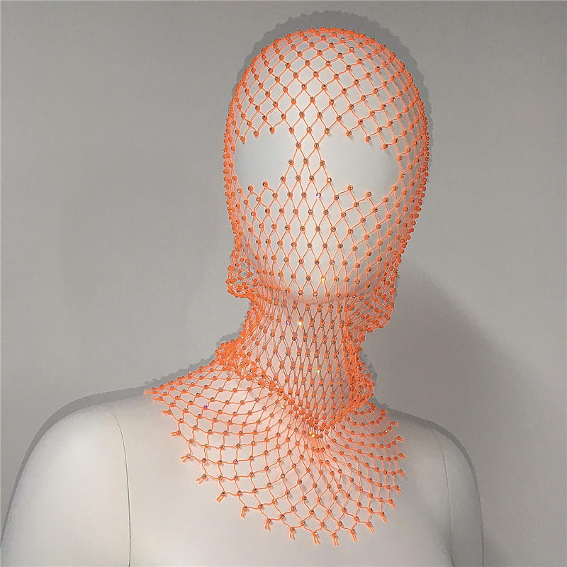 Stage Wear Women Balaclava Elastic Rhinestone Turban Ladies Shining Fishnet Headhood Holiday Party Head Mask Diamond Headwrap Headcover