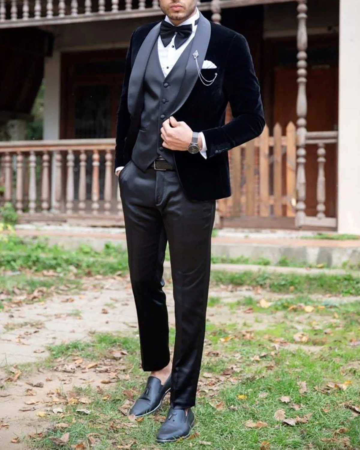 Black Men Wedding Suit Shawl Lapel Groom Wear Tuxedos Business Party 3 Pieces (Jacket+Vest+Pants)Costume Homme