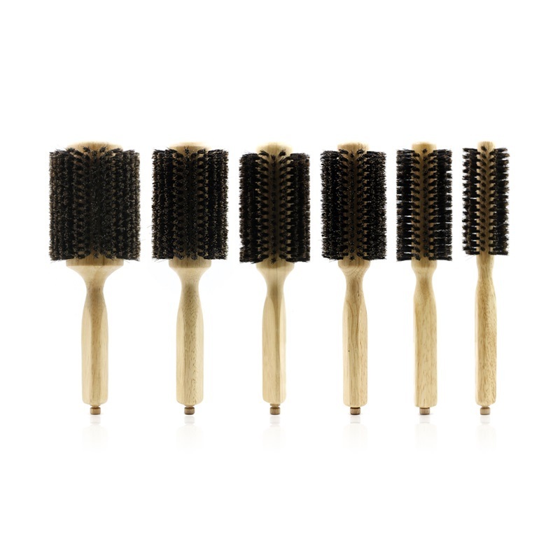 Hair Brushes No.6 Barber Salon Wooden Handle Pig Bristle Round Brush Detachable Tail Professional Barber Brush Round Comb 230803