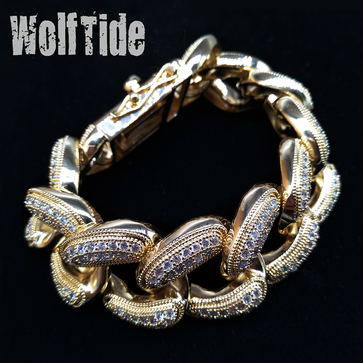 Iced Out CZ Zircon Miami Cuban Link Chain Bracelet 10mm 14mm 18mm Rapper New 18k Gold Plated Mens Hip Hop Punk Rock Curb Chains Jewelry Gifts for Boys