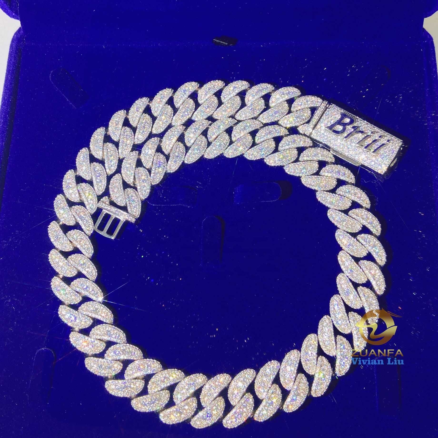16MM VVS moissanite iced out dia gold color Sterg sier men necklace miami cuban k chain necklaces