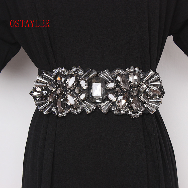 Other Fashion Accessories Geometric Big Crystal Gem Waist Belts Women White Grey Gold Colorful Bead Elastic Waistband Corset Strech Belts 230802