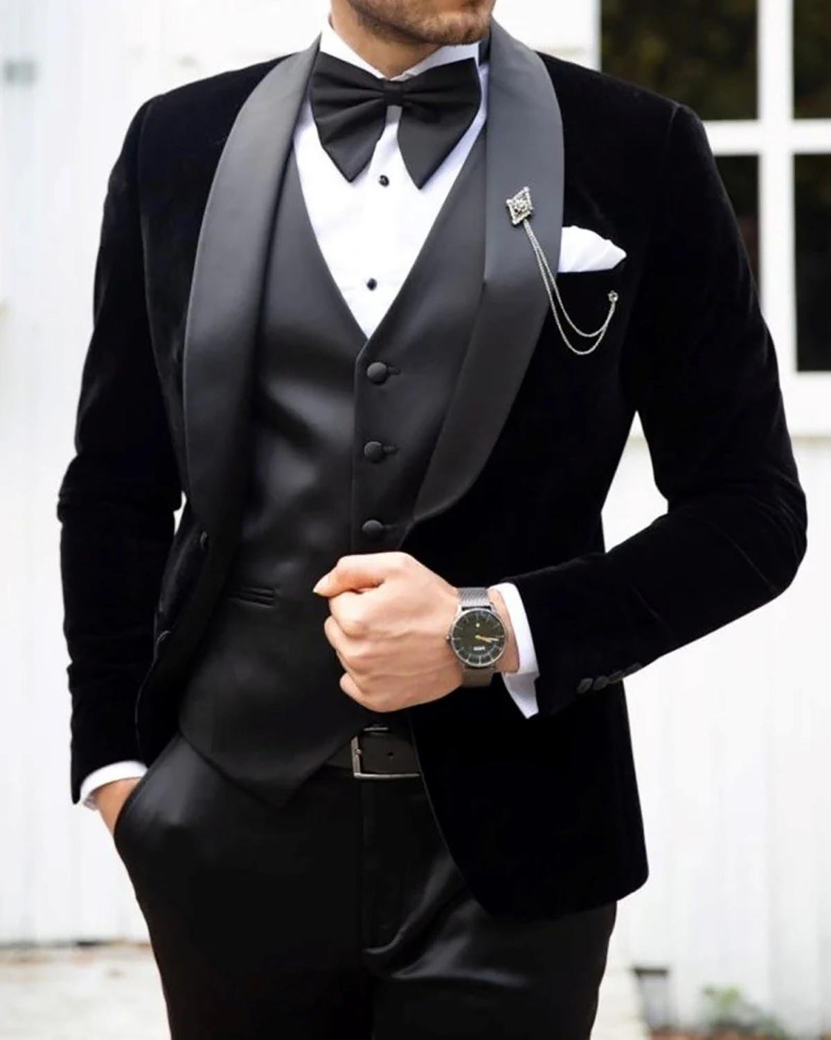 Black Men Wedding Suit Shawl Lapel Groom Wear Tuxedos Business Party 3 Pieces (Jacket+Vest+Pants)Costume Homme