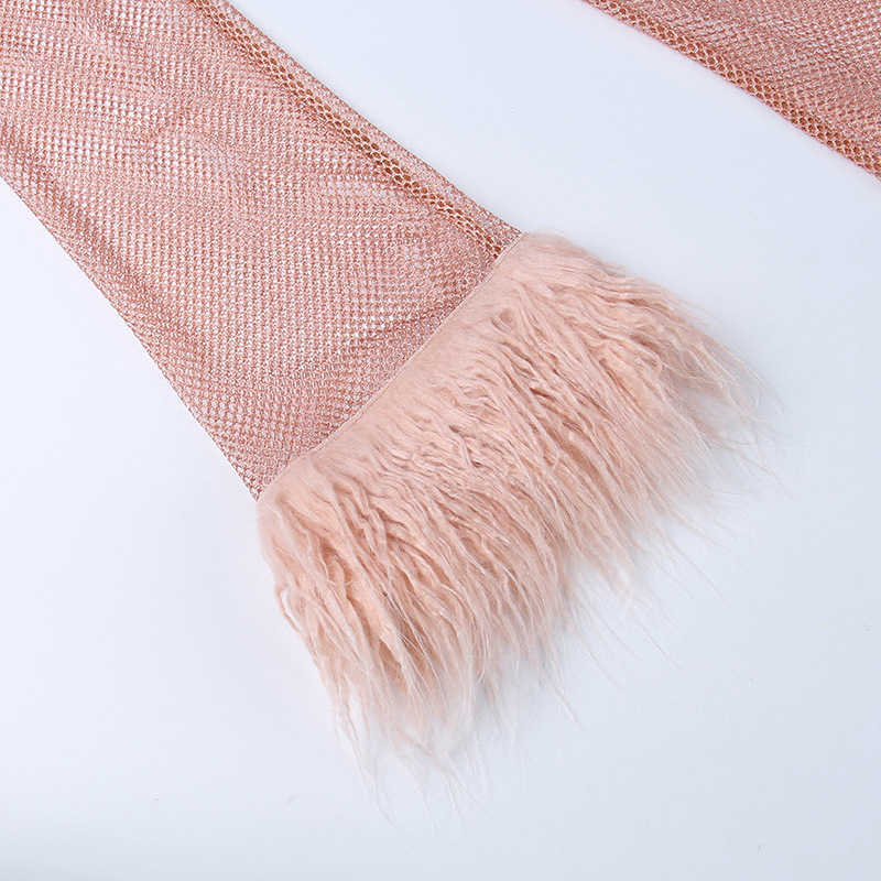 New Fashionable and Casual Feather Patterned Long Sleeve Mesh Ball Women's Spring Perspective Tight Dress Hip Hop Party Nightclub