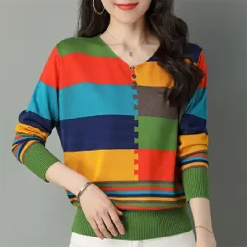 Women's Sweaters Clearance Pick Up Leaks Foreign Trade Women Long-Sleeved Color-Blocking Thin Pullover Sweater Female Knitting Loose Top Pullover