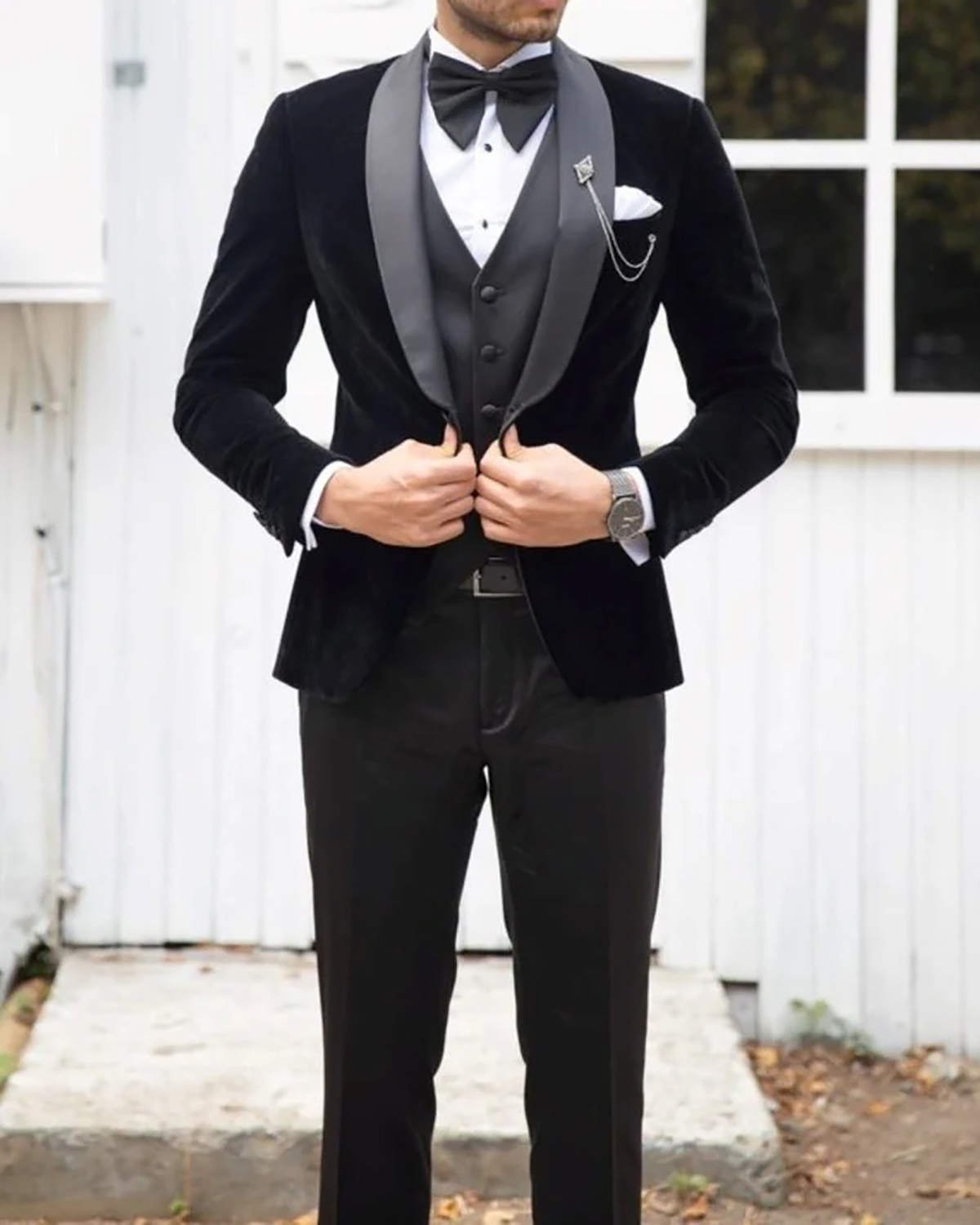 Black Men Wedding Suit Shawl Lapel Groom Wear Tuxedos Business Party 3 Pieces (Jacket+Vest+Pants)Costume Homme