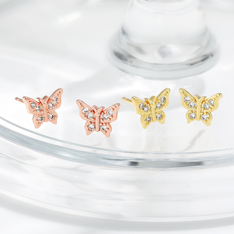 Stud Earrings S925 Silver Sterling Silver Women's Stud Earrings Designer Shiny Crystal Butterfly Hypoallergenic Earrings Simple Luxury Gold Diamo