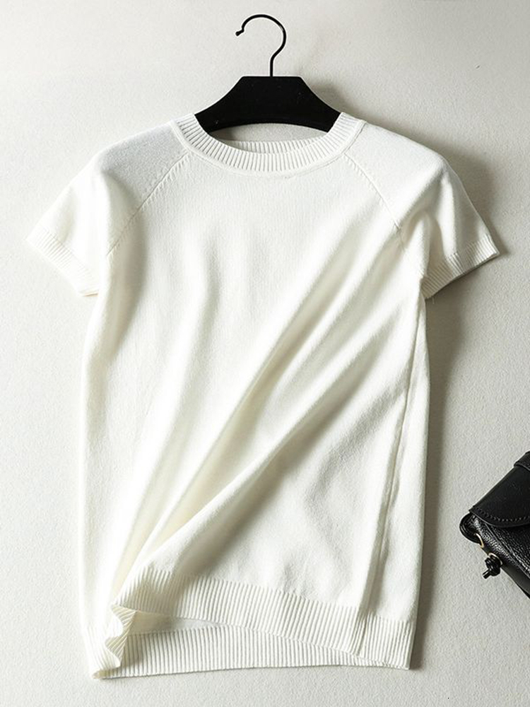 Women's Sweaters Summer Short Sleeve Striped Pullover Women Sweater Knitted Sweaters O-Neck Tops Korean Pull Femme Jumper Female White Black 2308