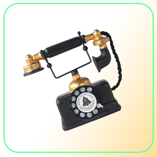 Black Vintage Telephone Retro Antique Shabby Old Phone Figurine Home Decor Wired Cored Landline Classical Office Desk Decoration H7701888