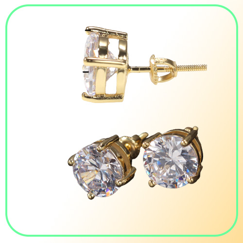 Mens Hip Hop CZ Stud Earrings Jewelry High Quality Fashion Round Gold Silver Simulated Diamond Earring For Men