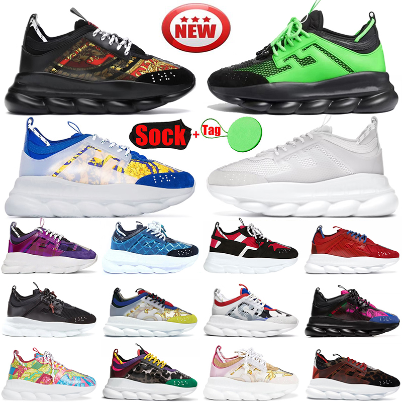 2023 Top Italy Chain Reaction Designer Casual Shoes Men Women Black Multi-Color Rubber Suede Loafers Spotted Fluo Barocco Platform Sneakers Train