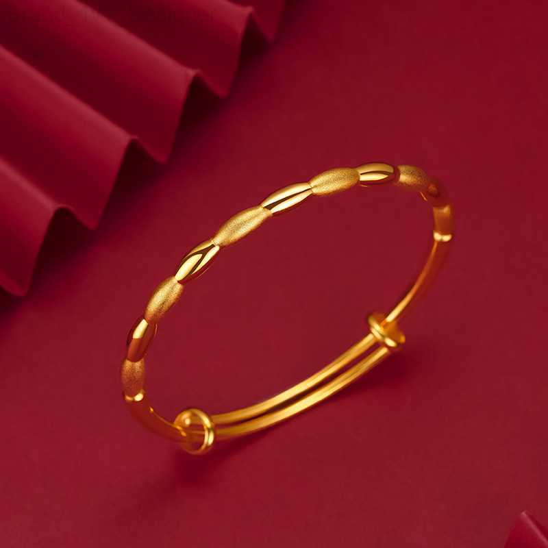 Charm Bracelets Simple Smooth 999 Gold Olive Push and Pull Bangles for Women Wedding Jewelry Party Gothic Girl Bracelets L230804