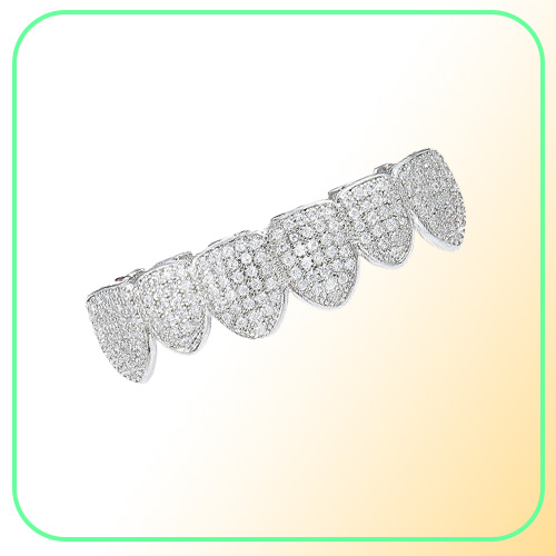 Hip Hop 14K Gold Vampire Teeth Grillz Iced Out Micro Pave Zircon Halloween Top Bottom Dental Grills Tooth Sets Jewelry For Men9558