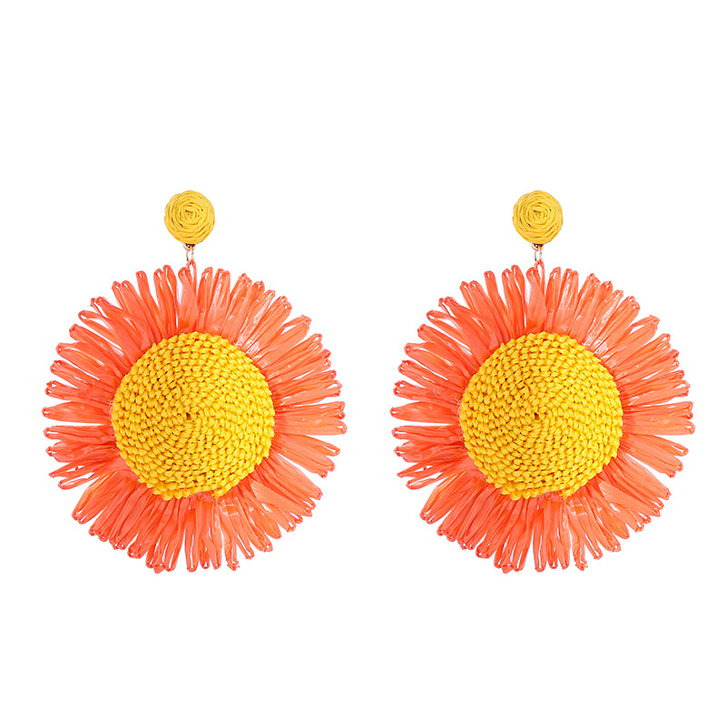 Bohemian-Inspired Ladies' Sunflower Earrings with Natural Raffia - Trendy Flower Jewelry Design