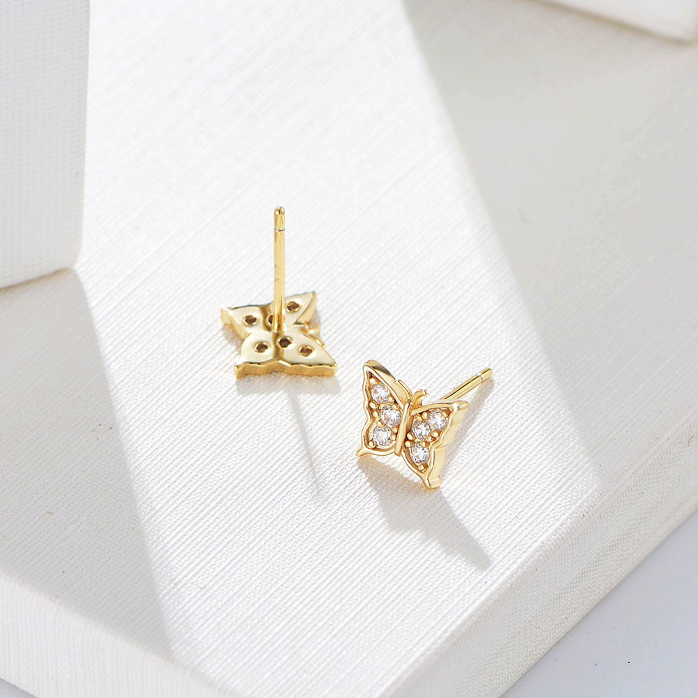 Stud Earrings S925 Silver Sterling Silver Women's Stud Earrings Designer Shiny Crystal Butterfly Hypoallergenic Earrings Simple Luxury Gold Diamo