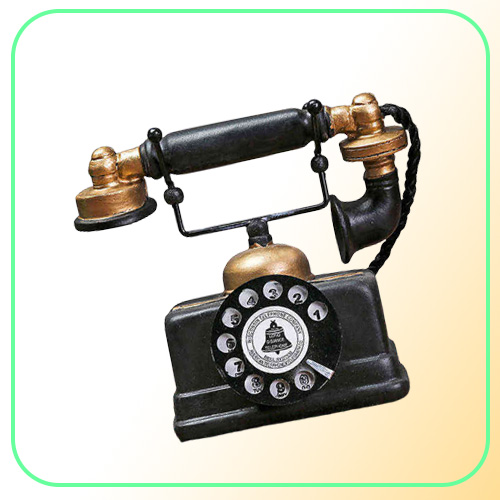 Black Vintage Telephone Retro Antique Shabby Old Phone Figurine Home Decor Wired Cored Landline Classical Office Desk Decoration H7701888