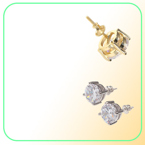 Mens Hip Hop CZ Stud Earrings Jewelry High Quality Fashion Round Gold Silver Simulated Diamond Earring For Men
