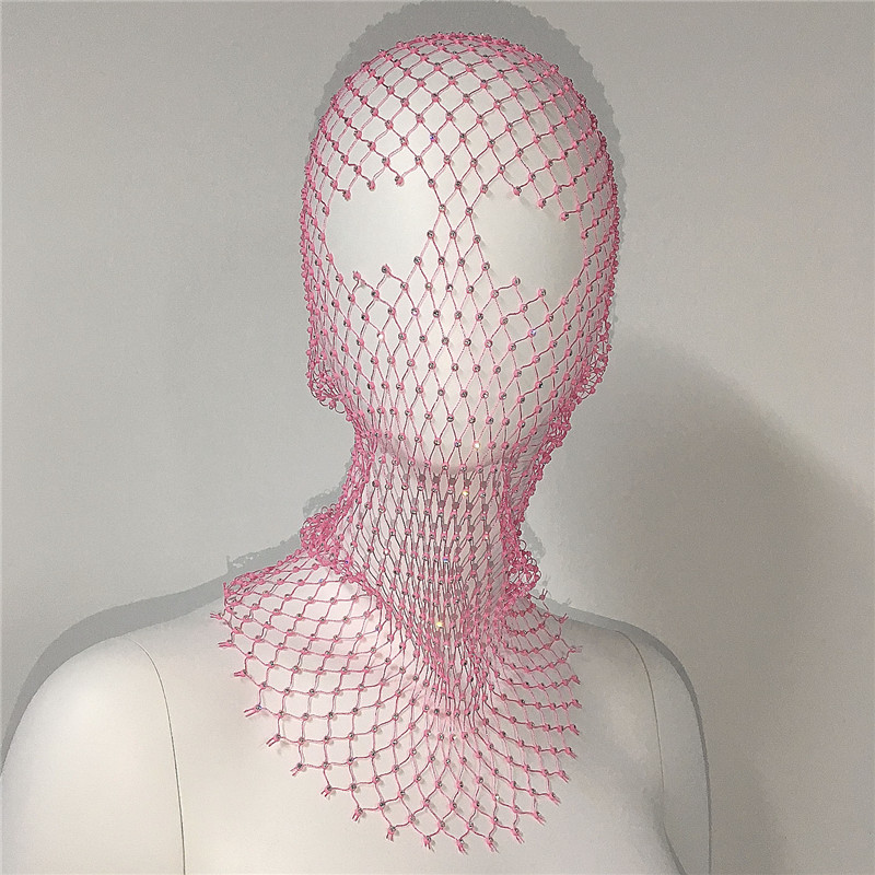 Stage Wear Women Balaclava Elastic Rhinestone Turban Ladies Shining Fishnet Headhood Holiday Party Head Mask Diamond Headwrap Headcover