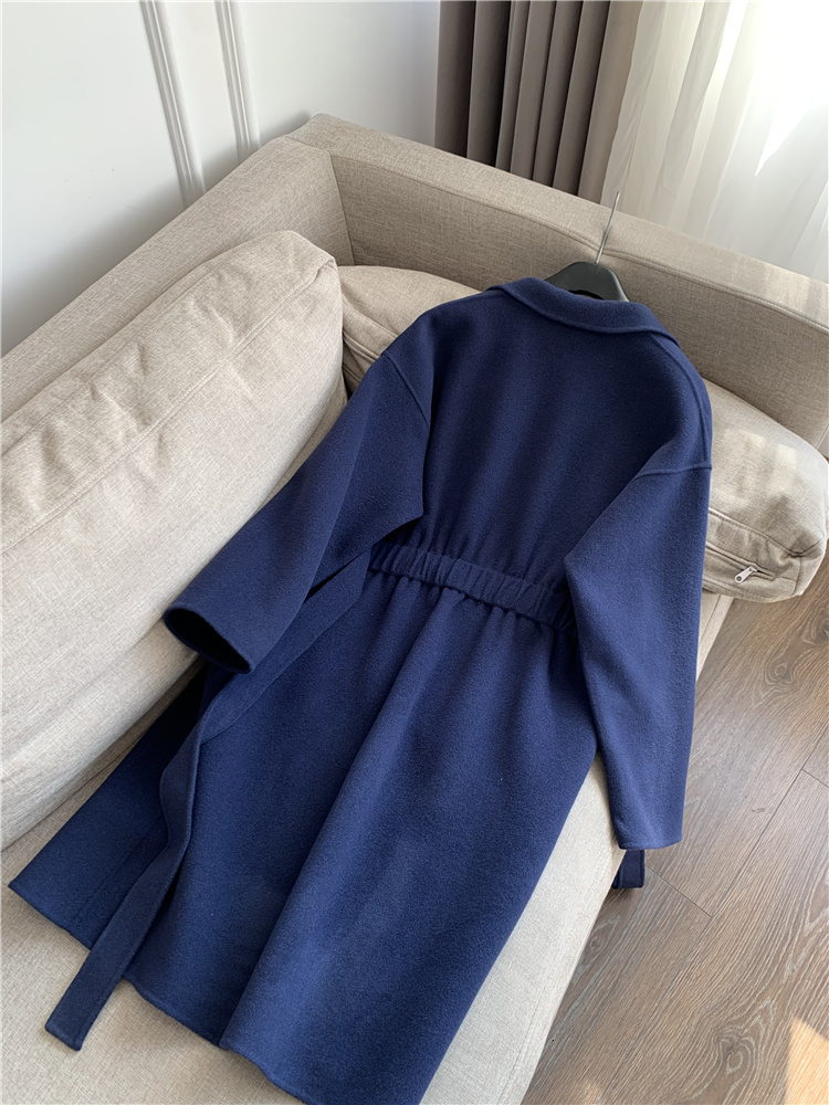 Women Blends 2023 Europe and the United States autumn temperament wool collected waist mid length double sided coat female 230803