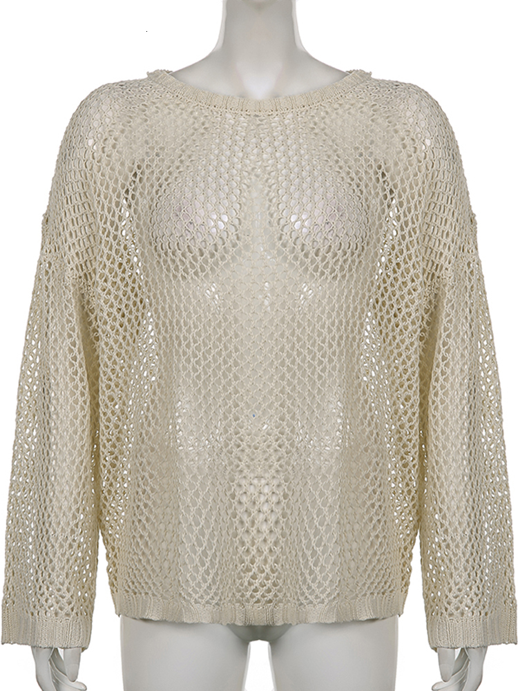 Women's Sweaters HEYounGIRL Vintage Casual Knit Sweater T-shirt Long Sleeve Y2K Hollow Out Smock Tops Loose Pullovers Tee Fashion Streetwear 2308