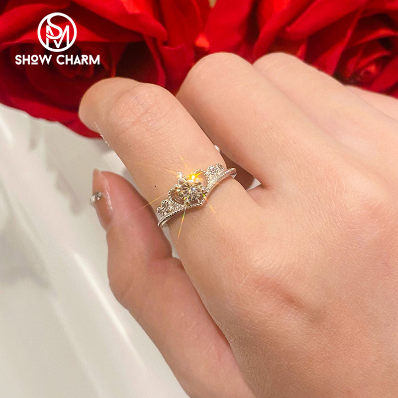 Wedding Rings Ring Queen Crown S925 Sterling Silver 18K Gold Plated Proposal Fine Jewelry for Women Party Gift 230802