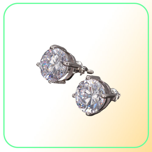 Mens Hip Hop CZ Stud Earrings Jewelry High Quality Fashion Round Gold Silver Simulated Diamond Earring For Men