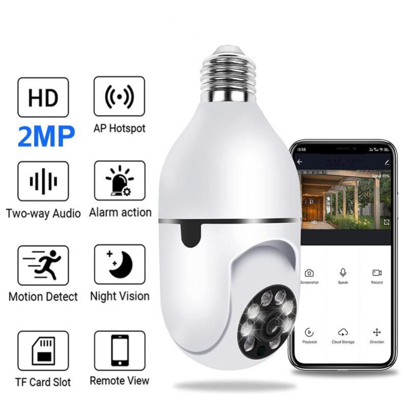 2.4g bulb e27 surveillance camera full color night vision automatic human tracking zoom indoor security monitor wifi camera