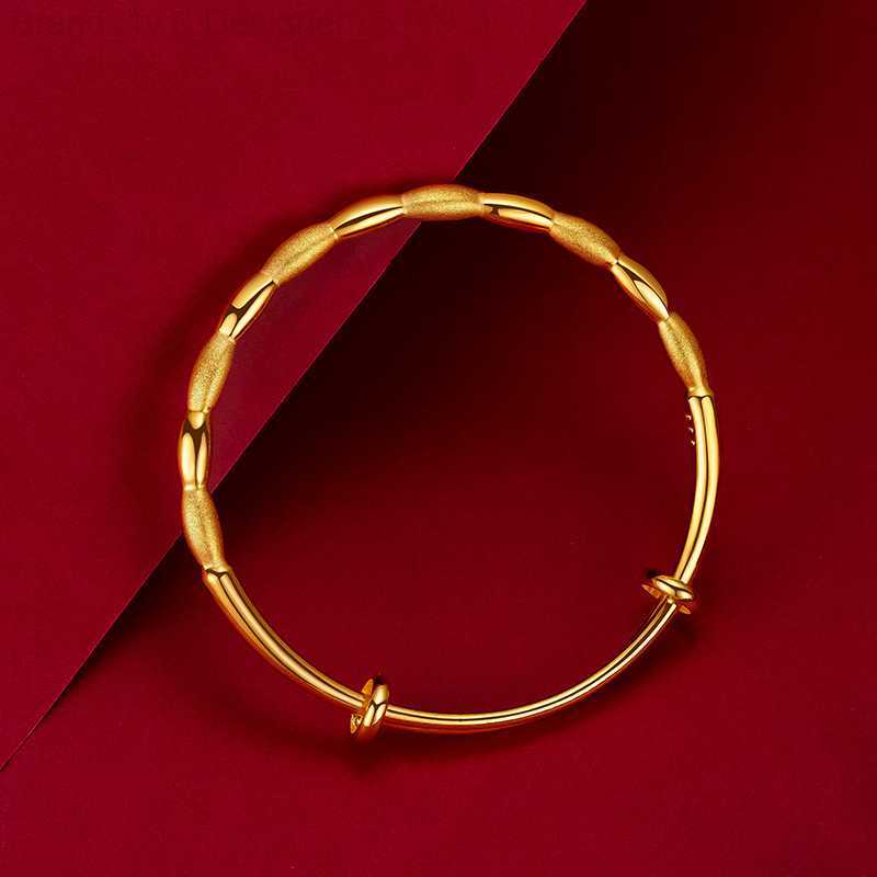 Charm Bracelets Simple Smooth 999 Gold Olive Push and Pull Bangles for Women Wedding Jewelry Party Gothic Girl Bracelets L230804
