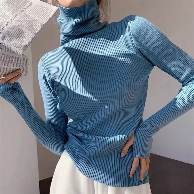 Women's Sweaters Women heaps collar Turtleneck Sweaters Autumn Winter Slim Pullover Women Basic Tops Casual Soft Knit Sweater Soft Warm Jumper 23