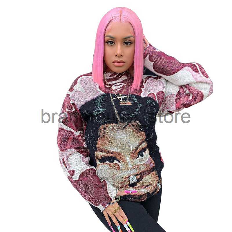 Women's Hoodies Sweatshirts Y2k 2022 New Hip Hop Loose Large Hoodies Women Fashion Top Style Character Print Round Neck Casual Long Sleeve Sweate