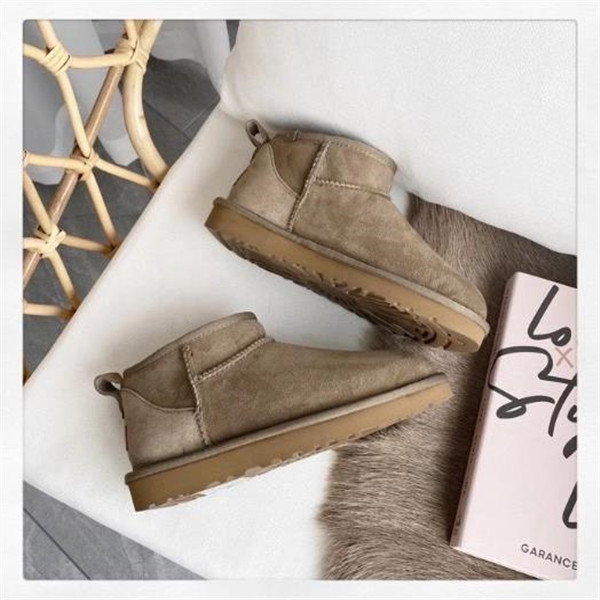 Antelope brown Ultra Mini Australia Platform Boots Slippers Women Winter Warm Snow Low-top Boot Slip-on Fur Ankle Snow Booties Size 35-44