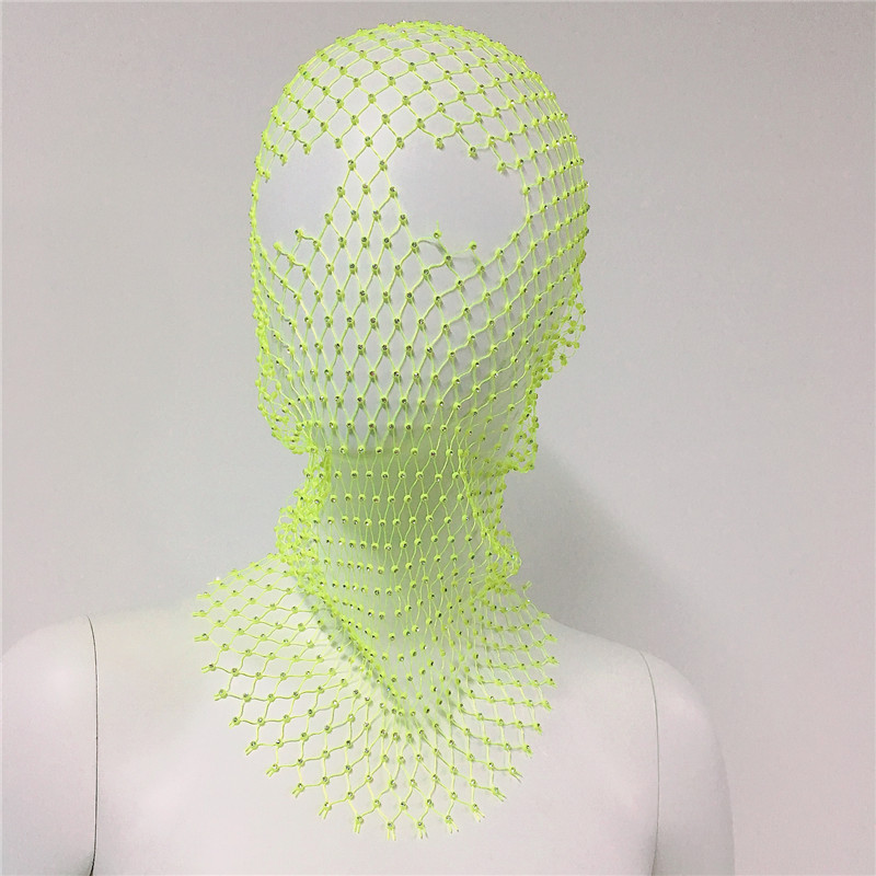 Stage Wear Women Balaclava Elastic Rhinestone Turban Ladies Shining Fishnet Headhood Holiday Party Head Mask Diamond Headwrap Headcover