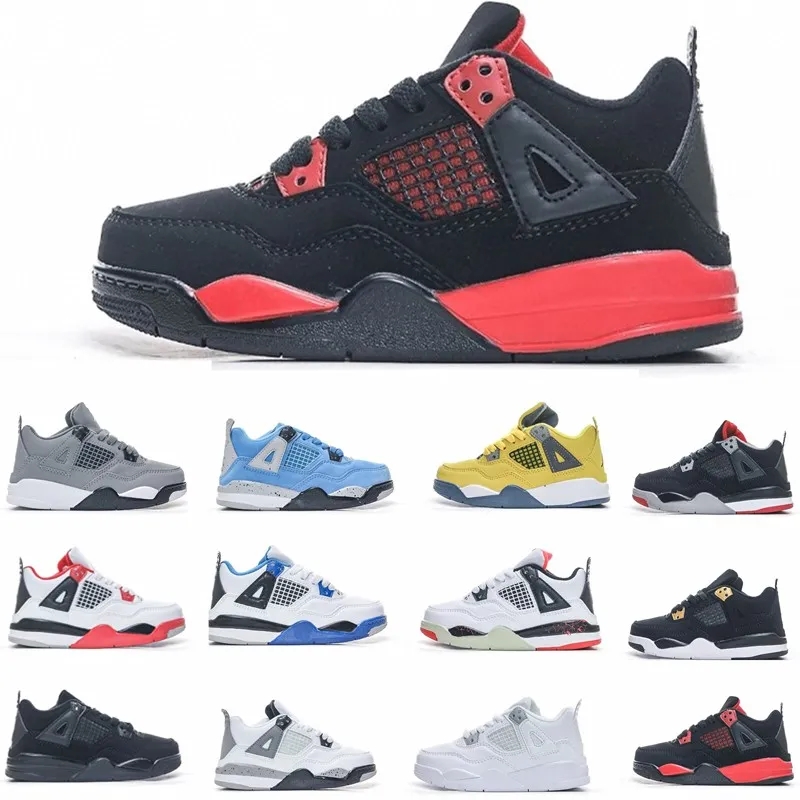 Kids Shoes 4 Basketball 4s Baby Shoe Designer Black Cat Sneakers Toddler Boys Children Red Cement Military Trainers Kid Youth Infants Girls Lightning Blue 25-35