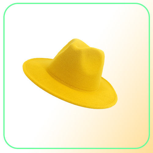 Fashion Yellow Blue Patchwork Wool Felt Fedora Hats for Men Women 2 Tone Hat Different Color Dress Hat Panama Jazz Trilby Cap