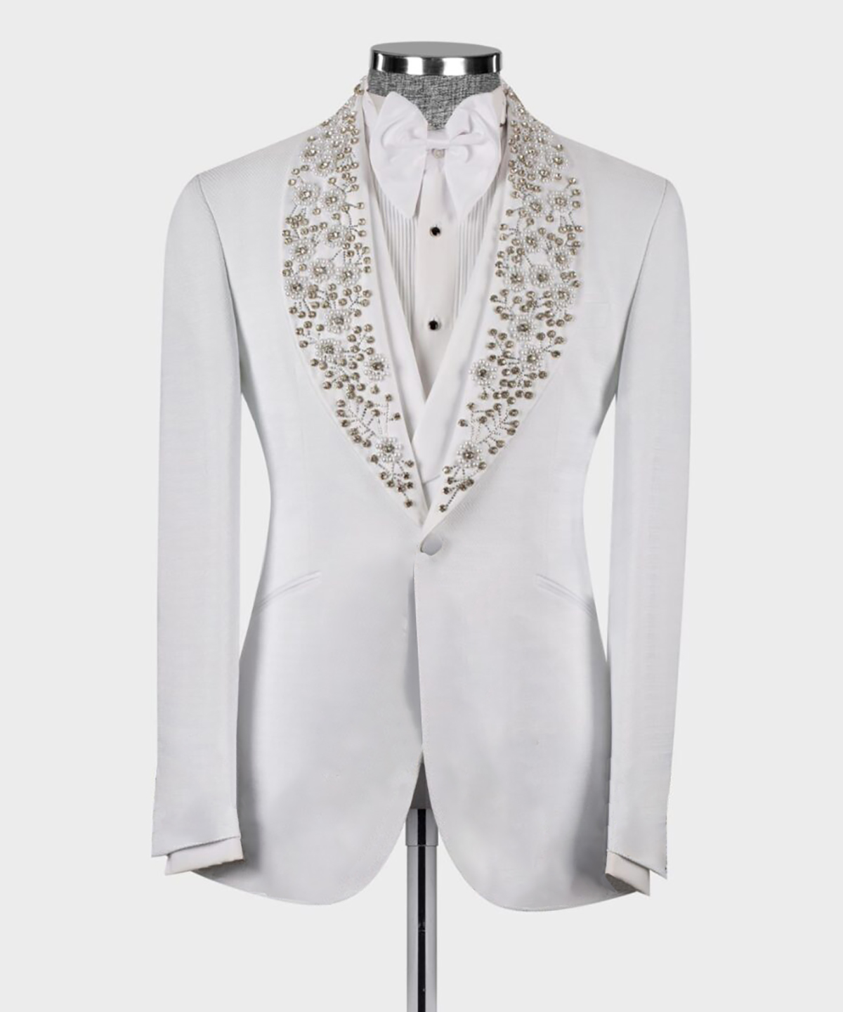 Luxury Men Wedding Tuxedos Beads Notched Lapel Groom Wear 3 Pcs Suit Blazer Pants Vest Prom Evening Party Custom Made