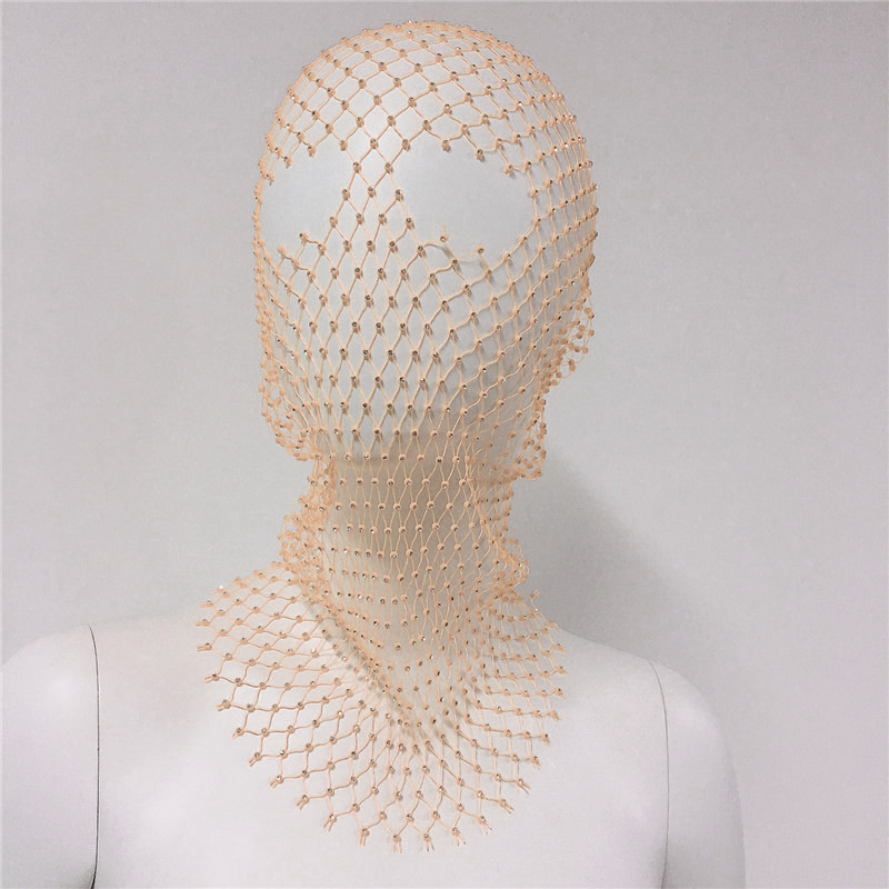 Stage Wear Women Balaclava Elastic Rhinestone Turban Ladies Shining Fishnet Headhood Holiday Party Head Mask Diamond Headwrap Headcover