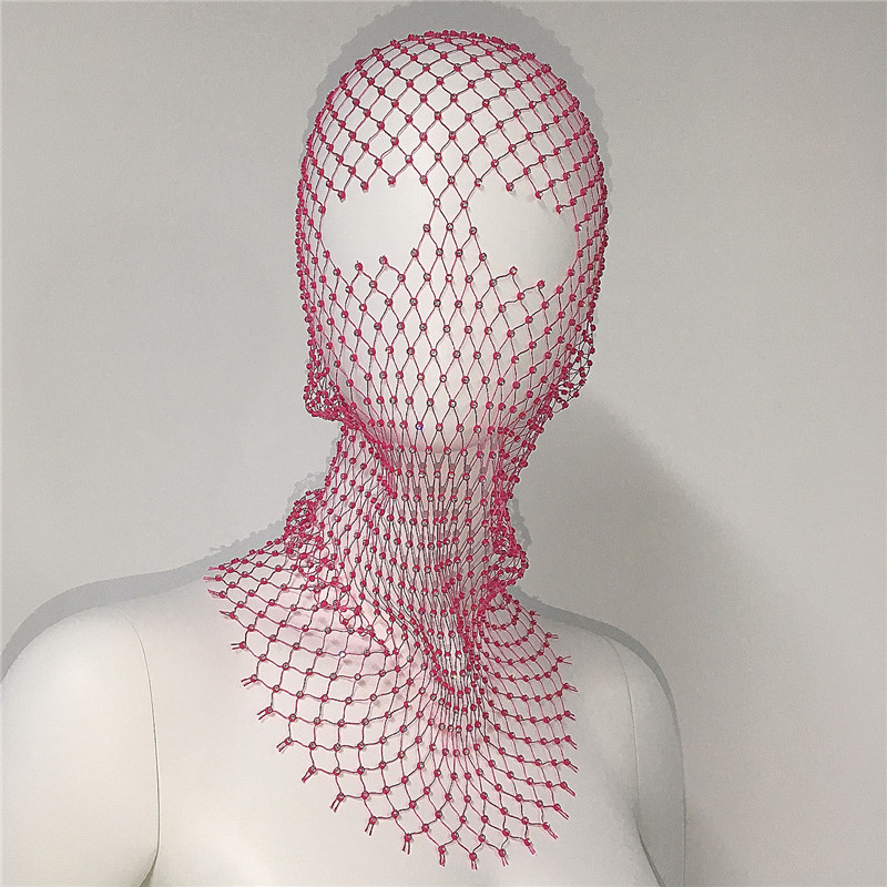 Stage Wear Women Balaclava Elastic Rhinestone Turban Ladies Shining Fishnet Headhood Holiday Party Head Mask Diamond Headwrap Headcover