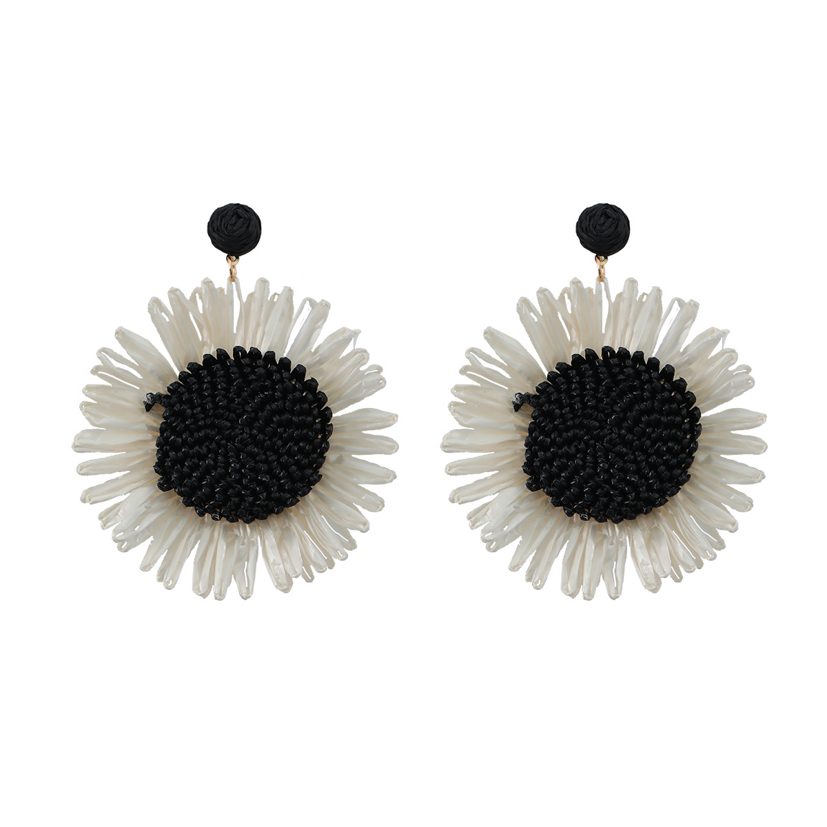 Bohemian-Inspired Ladies' Sunflower Earrings with Natural Raffia - Trendy Flower Jewelry Design