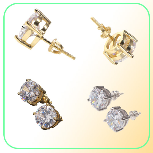 Mens Hip Hop CZ Stud Earrings Jewelry High Quality Fashion Round Gold Silver Simulated Diamond Earring For Men