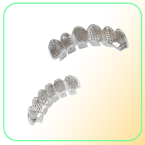 Hip Hop 14K Gold Vampire Teeth Grillz Iced Out Micro Pave Zircon Halloween Top Bottom Dental Grills Tooth Sets Jewelry For Men9558
