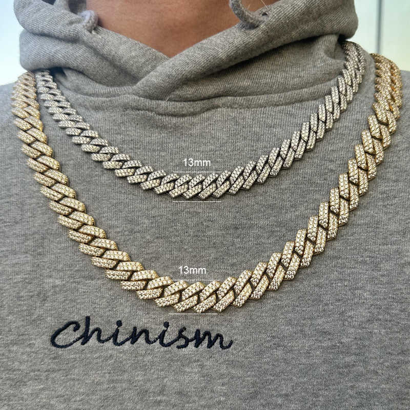 Designer bracelet with 2 rows of diasMens Moissanite Vvs Necklace Gold Plated Sier Jewelry Cuban Link Chain for Men
