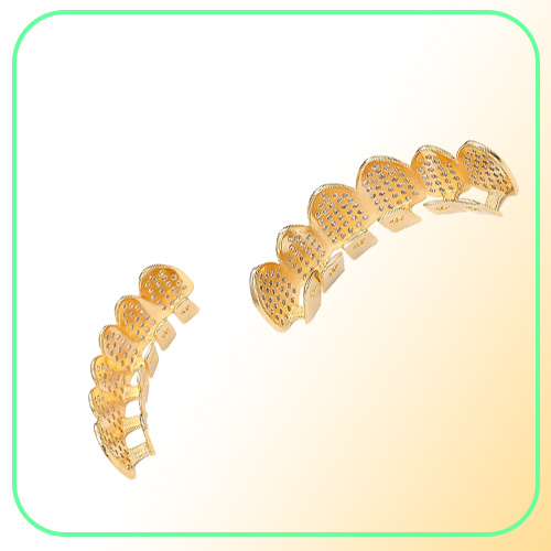 Hip Hop 14K Gold Vampire Teeth Grillz Iced Out Micro Pave Zircon Halloween Top Bottom Dental Grills Tooth Sets Jewelry For Men9558