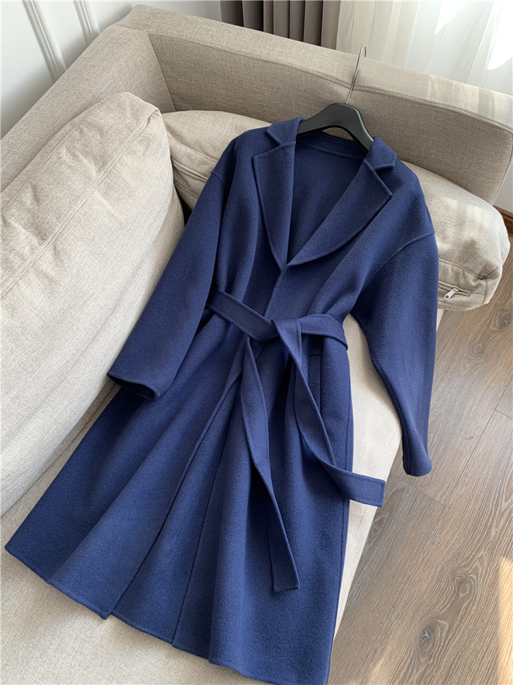 Women Blends 2023 Europe and the United States autumn temperament wool collected waist mid length double sided coat female 230803