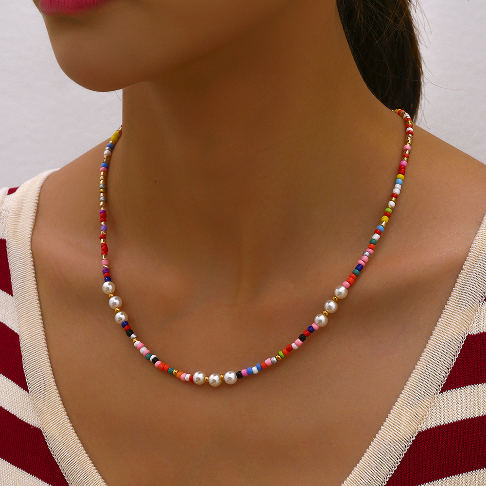 Pendant Necklaces Bohemian Handmade Colorful Beads Chain Fashion Tassels Pearl Jewelry For Women Accessories N0368 230802